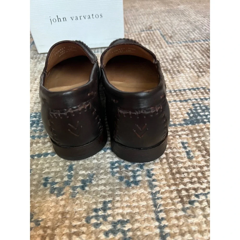 John Varvatos Whip Moc Venetian Loafers Brown Leather Mens 8 F1164K1-Y136 Sepia